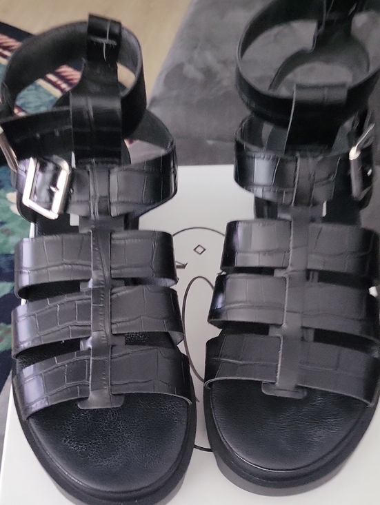 Steve Madden Shoes - Steve Madden Black Croc-Embossed Strappy Gladiator Sandals